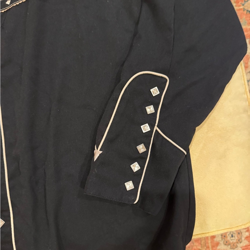 Scully Black Western Shirt with Diamond Snaps and White Embroidery - Picture 3 of 5